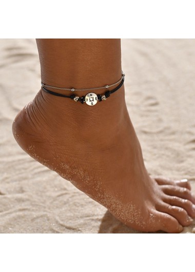 Black jewelry,Geometric jewelry,Round Black Layered Design Alloy Anklet