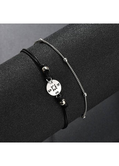 Black jewelry,Geometric jewelry,Round Black Layered Design Alloy Anklet