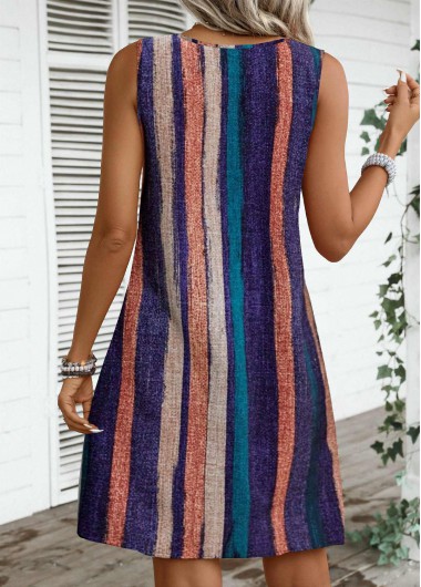 Multi Color dresses,Striped dresses,Geometric dresses,Everyday dresses,Casual dresses,ROTITA Breathable Striped Multi Color A Line Round Neck Dress