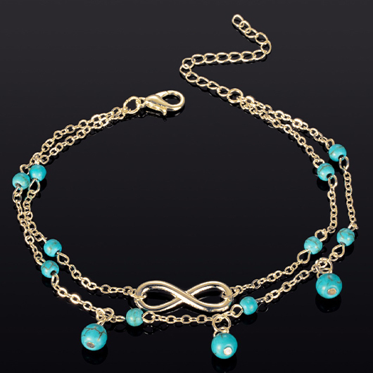 Gold jewelry,Geometric jewelry,Mint Green Geometric Alloy Layered Anklet