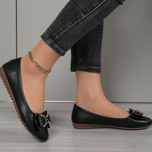 Black Bowknot Design Falt Round Toe Flats