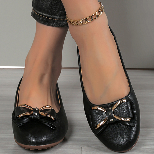 Black Bowknot Design Falt Round Toe Flats