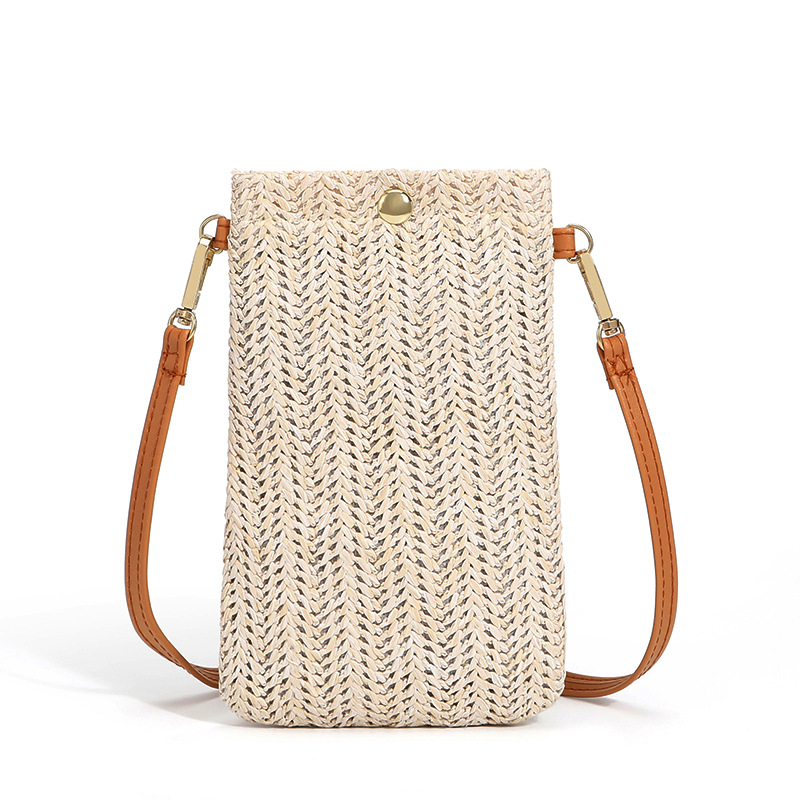 Weave Detail Beige Magnetic Crossbody Bag
