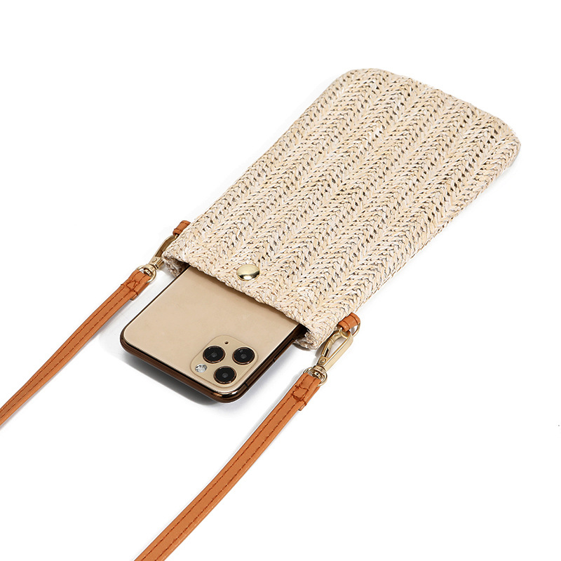 Weave Detail Beige Magnetic Crossbody Bag