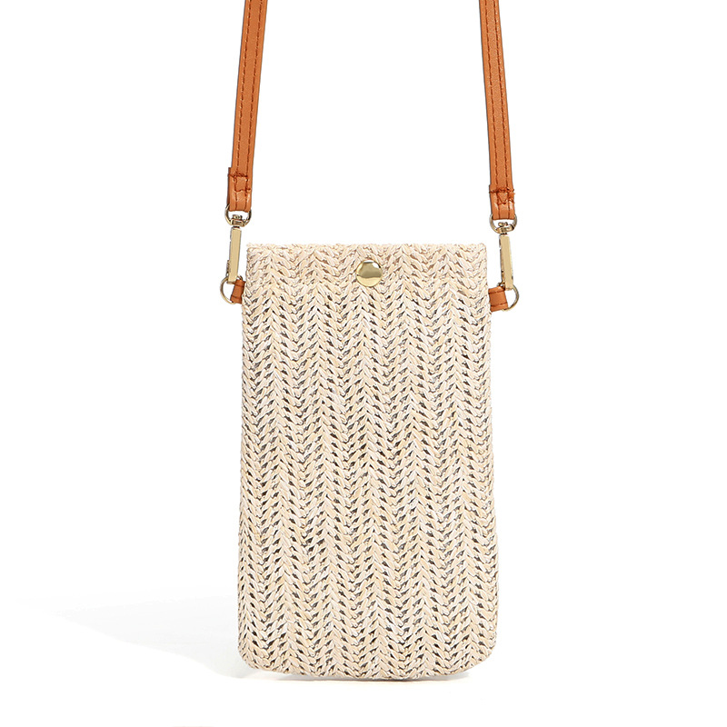 Weave Detail Beige Magnetic Crossbody Bag