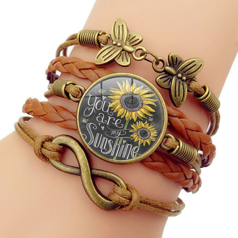 Dark Camel jewelry,Round Sunflower Layered Dark Camel Alloy Bracelet