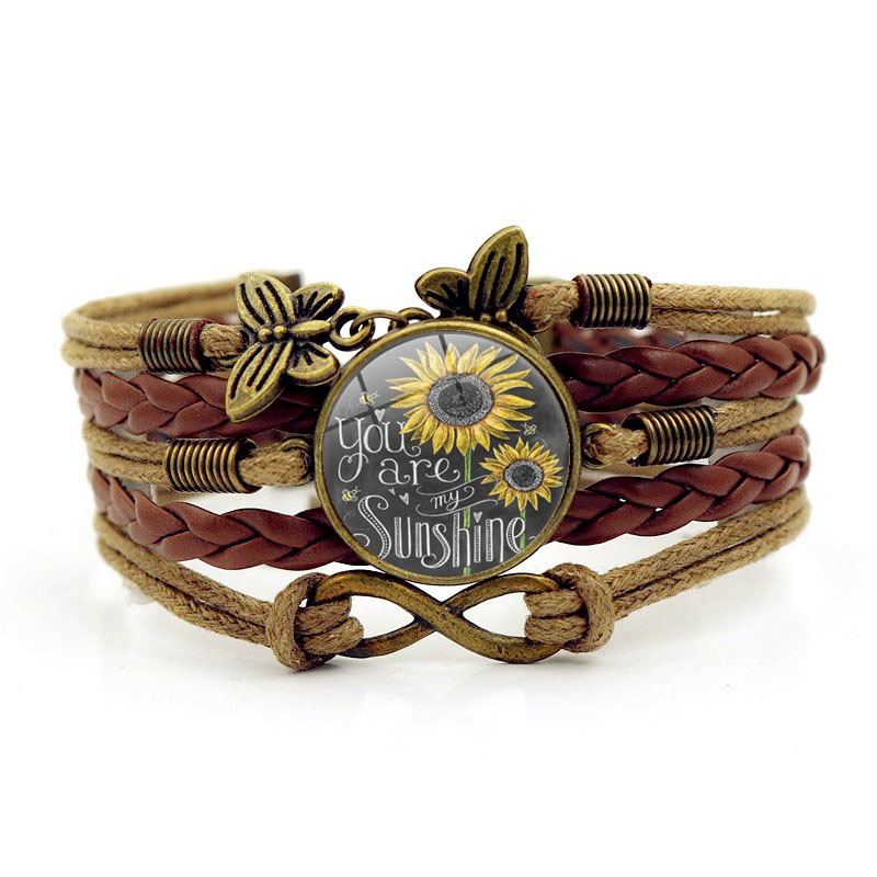Dark Camel jewelry,Round Sunflower Layered Dark Camel Alloy Bracelet