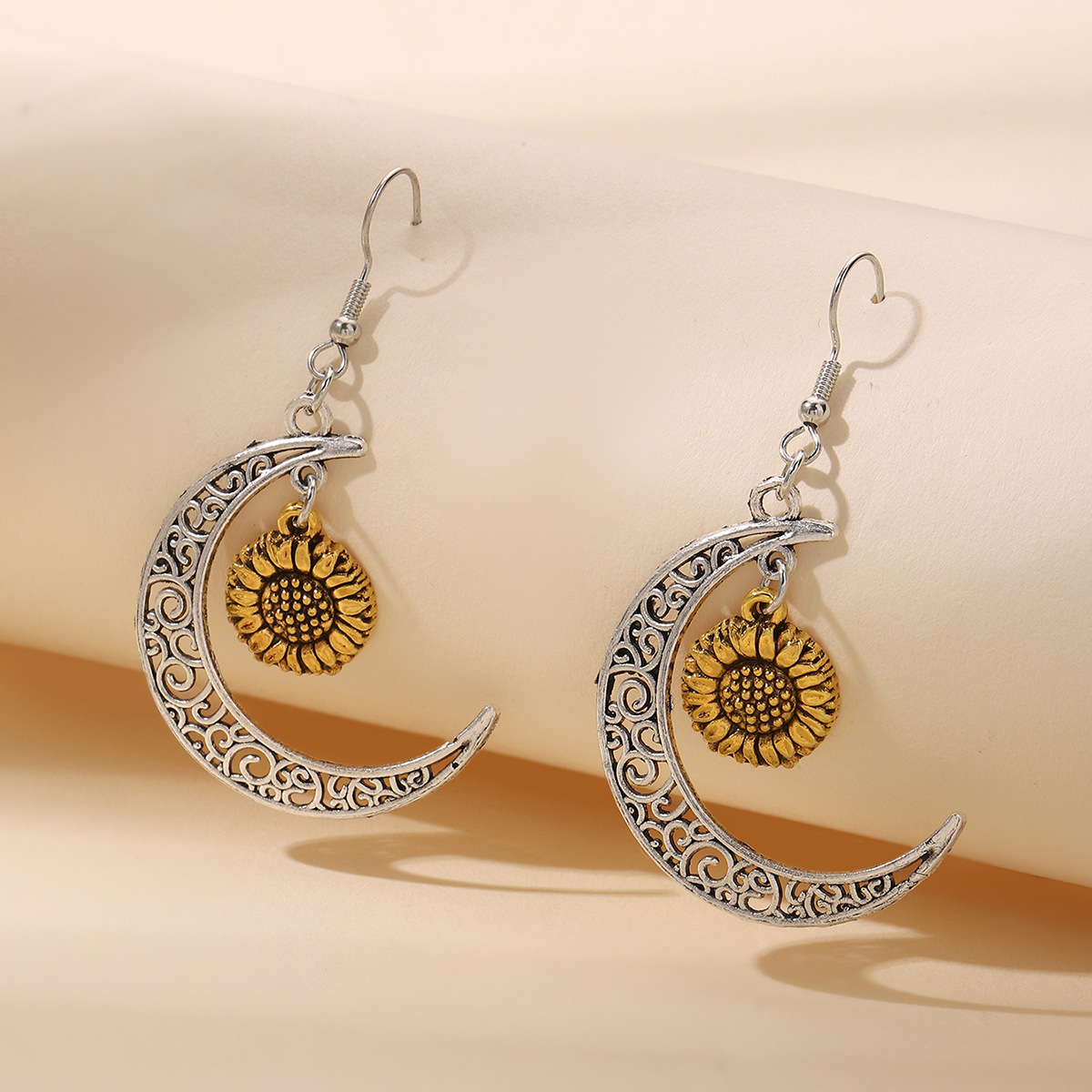 Silvery White Sunflower Hollow Alloy Earrings