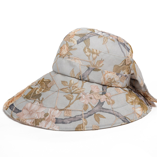 Grey accessories,Floral accessories,Plants accessories,Floral Print Bowknot Grey Visor Hat