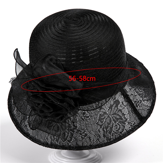 Black accessories,Plain Color accessories,Lace Stitching Black Floral Bucket Hat