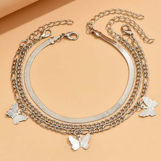 Silvery White jewelry,Animal Print jewelry,Butterfly Silvery White Alloy Anklet Set