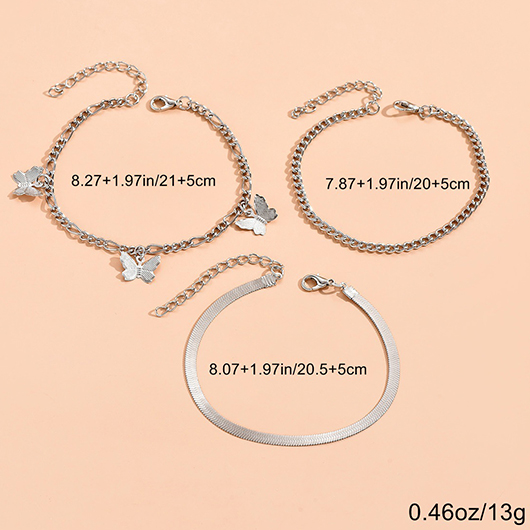Silvery White jewelry,Animal Print jewelry,Butterfly Silvery White Alloy Anklet Set