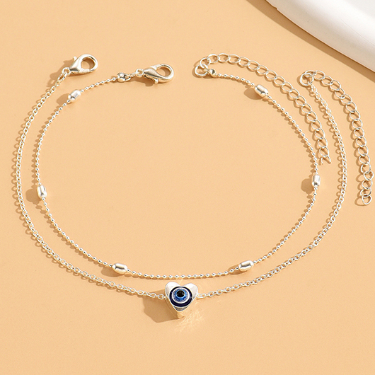 Silvery White jewelry,Heart jewelry,Heart Silvery White Alloy Anklet Set