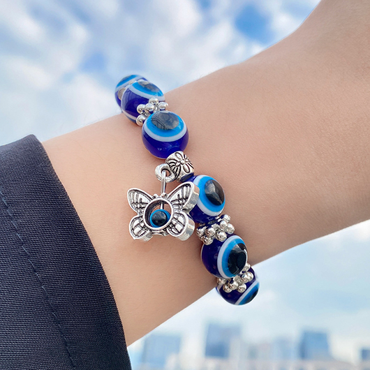 Dark Blue jewelry,Silver jewelry,Contrast Color jewelry,Round Butterfly Design Dark Blue Bracelet
