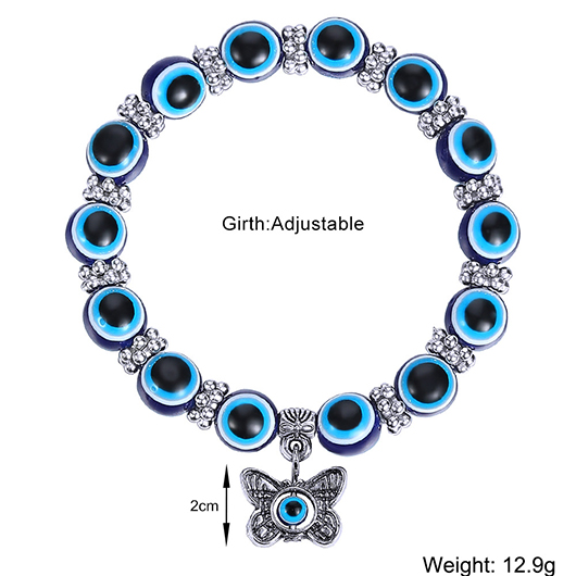 Dark Blue jewelry,Silver jewelry,Contrast Color jewelry,Round Butterfly Design Dark Blue Bracelet
