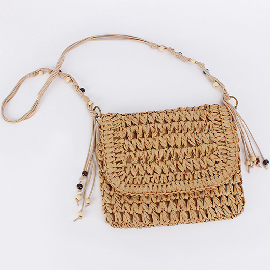 Dark Camel accessories,Plain Color accessories,Dark Camel Beaded Tassel Zip Crossbody Bag