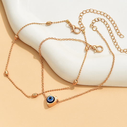 Heart Gold Alloy Evil Eye Anklet Set