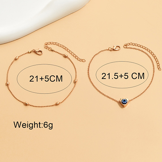 Heart Gold Alloy Evil Eye Anklet Set