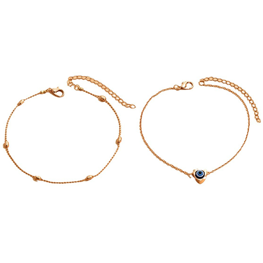 Heart Gold Alloy Evil Eye Anklet Set