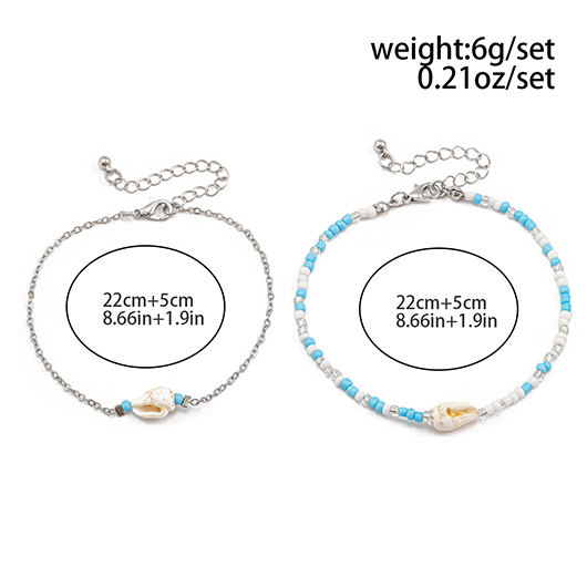 Silvery White jewelry,Cyan jewelry,Contrast Color jewelry,Shell Design Silvery White Polyresin Anklet Set