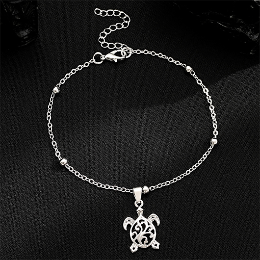 Silvery White jewelry,Animal Print jewelry,Turtle Design Silvery White Alloy Anklet