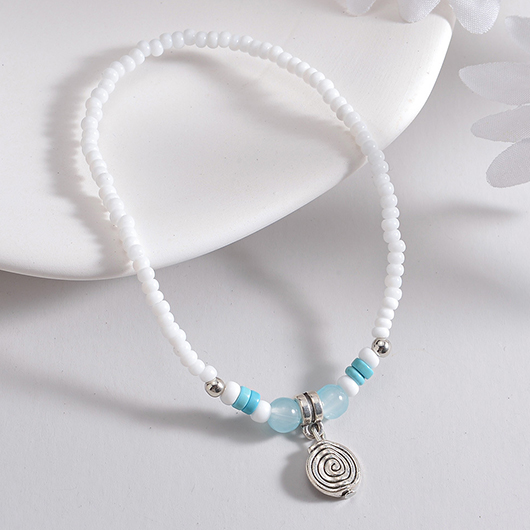 White jewelry,Contrast Color jewelry,Round White Polyresin Beaded Design Anklet