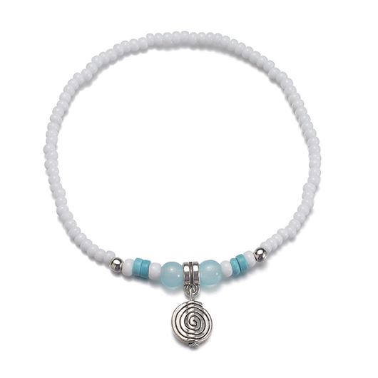 White jewelry,Contrast Color jewelry,Round White Polyresin Beaded Design Anklet