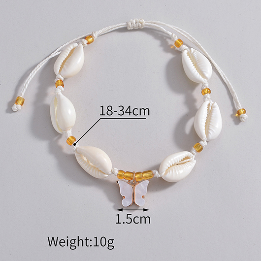 Butterfly Adjustable Shell Beaded Beige Anklet