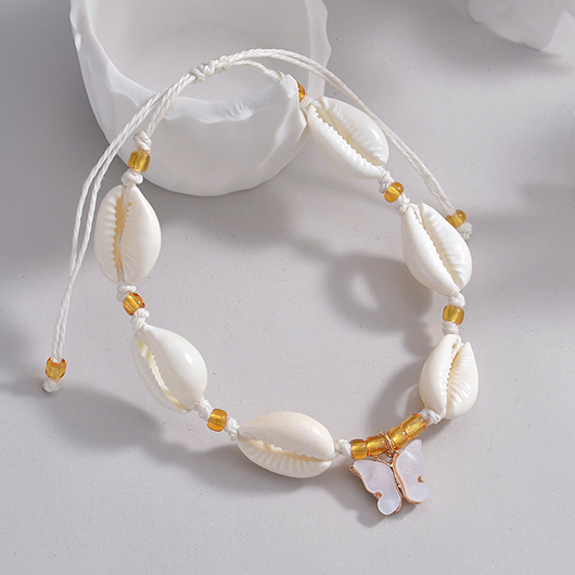 Butterfly Adjustable Shell Beaded Beige Anklet