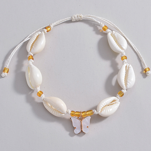 Butterfly Adjustable Shell Beaded Beige Anklet