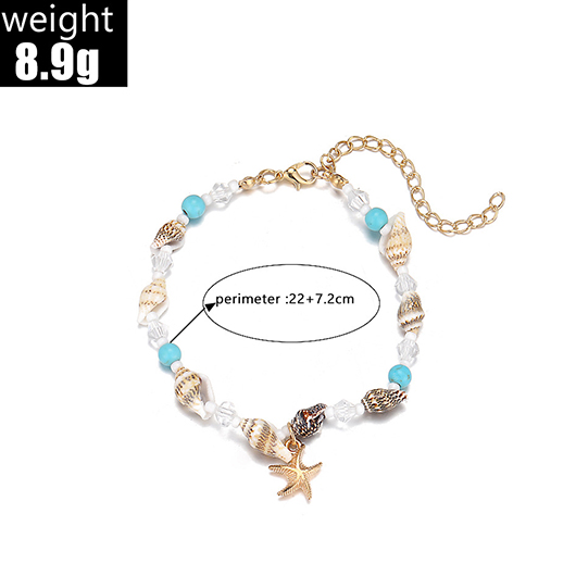 Gold jewelry,Animal Print jewelry,Gold Starfish Design Beaded Shell Anklet