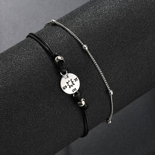 Round Black Layered Design Alloy Anklet