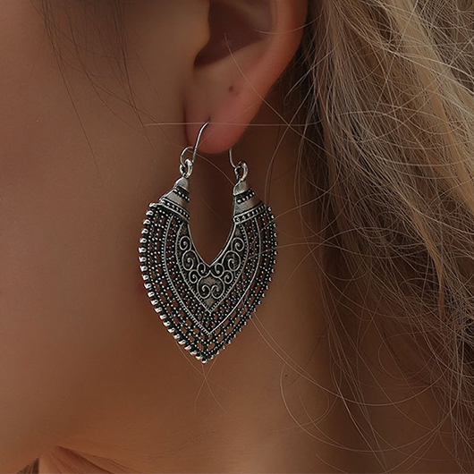 Silvery White jewelry,Plain Color jewelry,Heart Design Silvery White Alloy Earrings