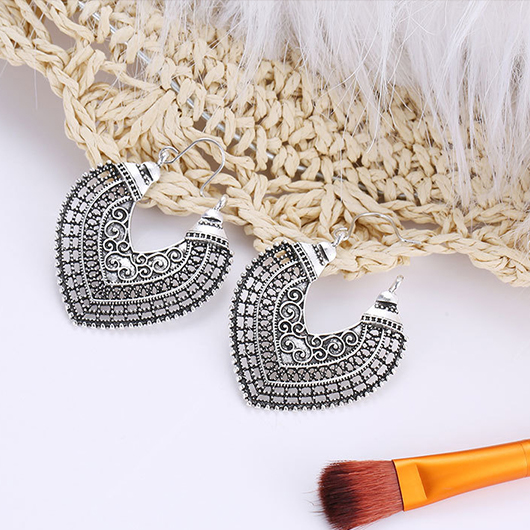 Silvery White jewelry,Plain Color jewelry,Heart Design Silvery White Alloy Earrings