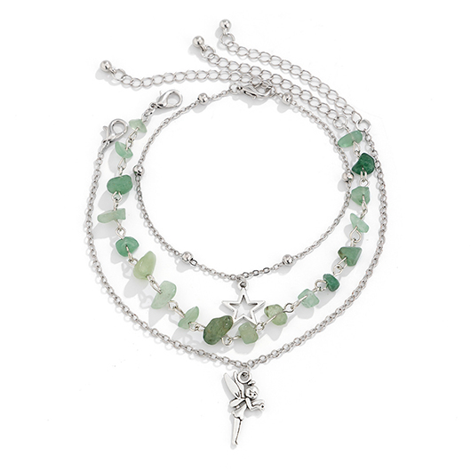 Light Green jewelry,Geometric jewelry,Star Light Green Polyresin Anklet Set
