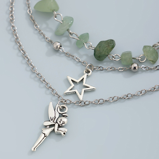 Light Green jewelry,Geometric jewelry,Star Light Green Polyresin Anklet Set
