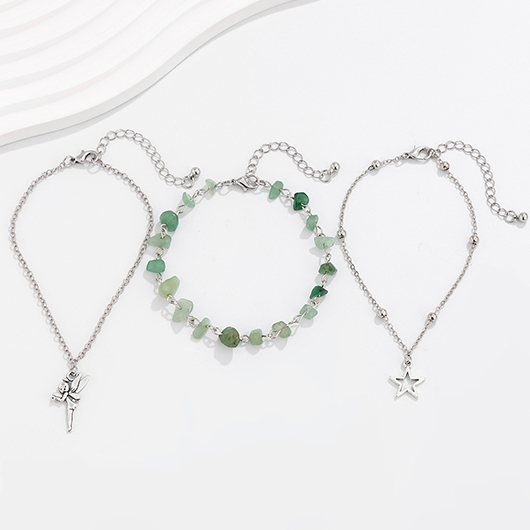 Light Green jewelry,Geometric jewelry,Star Light Green Polyresin Anklet Set