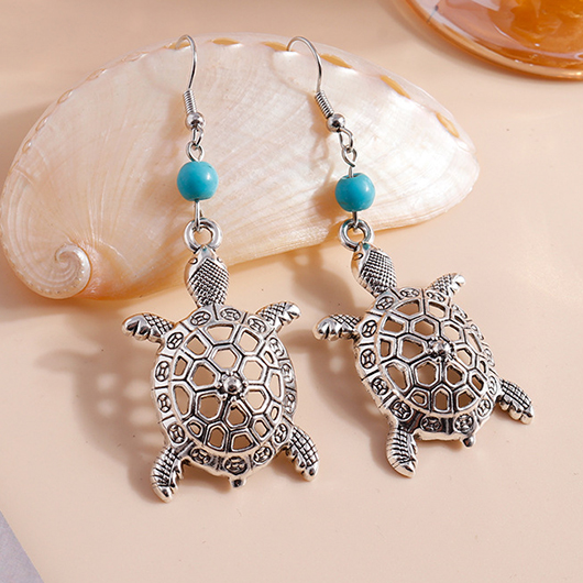Turtle Hollow Silvery White Alloy Earrings