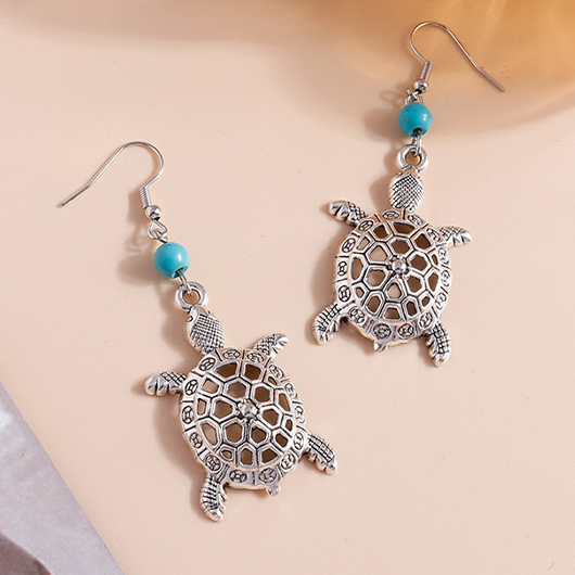Turtle Hollow Silvery White Alloy Earrings