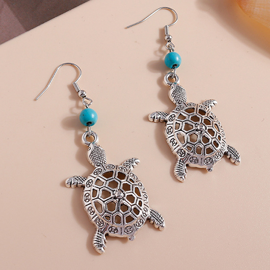 Turtle Hollow Silvery White Alloy Earrings