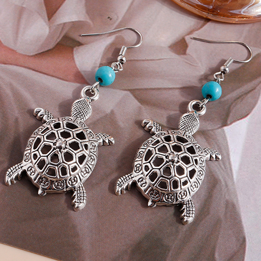 Turtle Hollow Silvery White Alloy Earrings