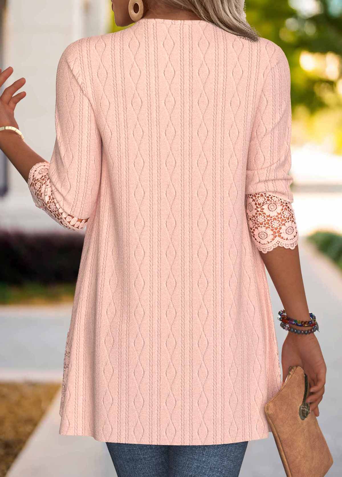 Dusty Pink tops,Plain Color tops,ROTITA Embroidery Dusty Pink 3/4 Sleeve Light Cardigan