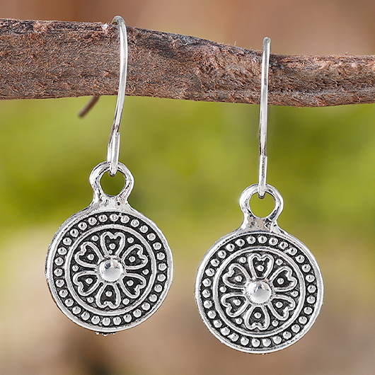 Silvery White jewelry,Round Retro Silvery White Alloy Earrings