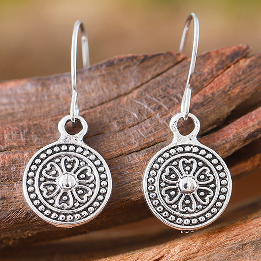 Silvery White jewelry,Round Retro Silvery White Alloy Earrings