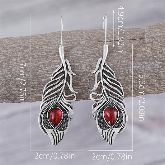 Silvery White jewelry,Red jewelry,Contrast Color jewelry,Silvery White Alloy Feather Design Earrings