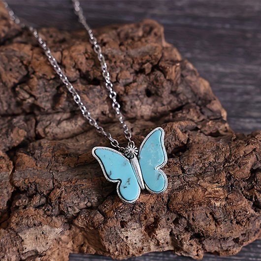 Mint Green jewelry,Animal Print jewelry,Butterfly Design Mint Green Alloy Necklace