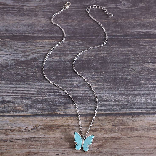 Mint Green jewelry,Animal Print jewelry,Butterfly Design Mint Green Alloy Necklace
