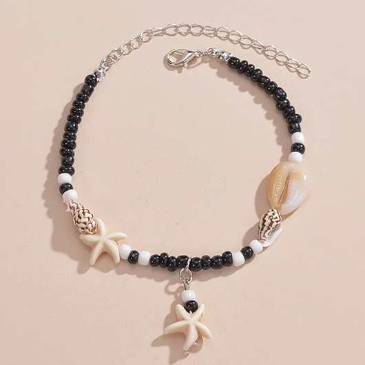 Black jewelry,Shell Starfish Beaded Black Polyresin Anklet