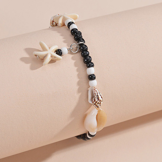 Black jewelry,Shell Starfish Beaded Black Polyresin Anklet
