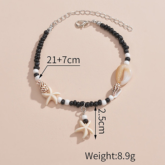 Black jewelry,Shell Starfish Beaded Black Polyresin Anklet